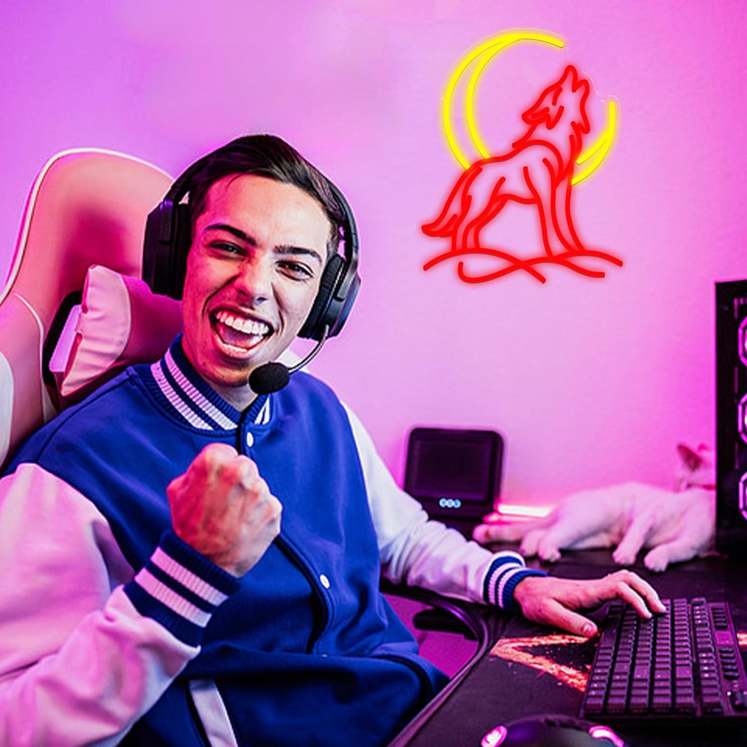 Howling Wolf Neon Sign Dimmabl - Party Games Gifts 评论和价格